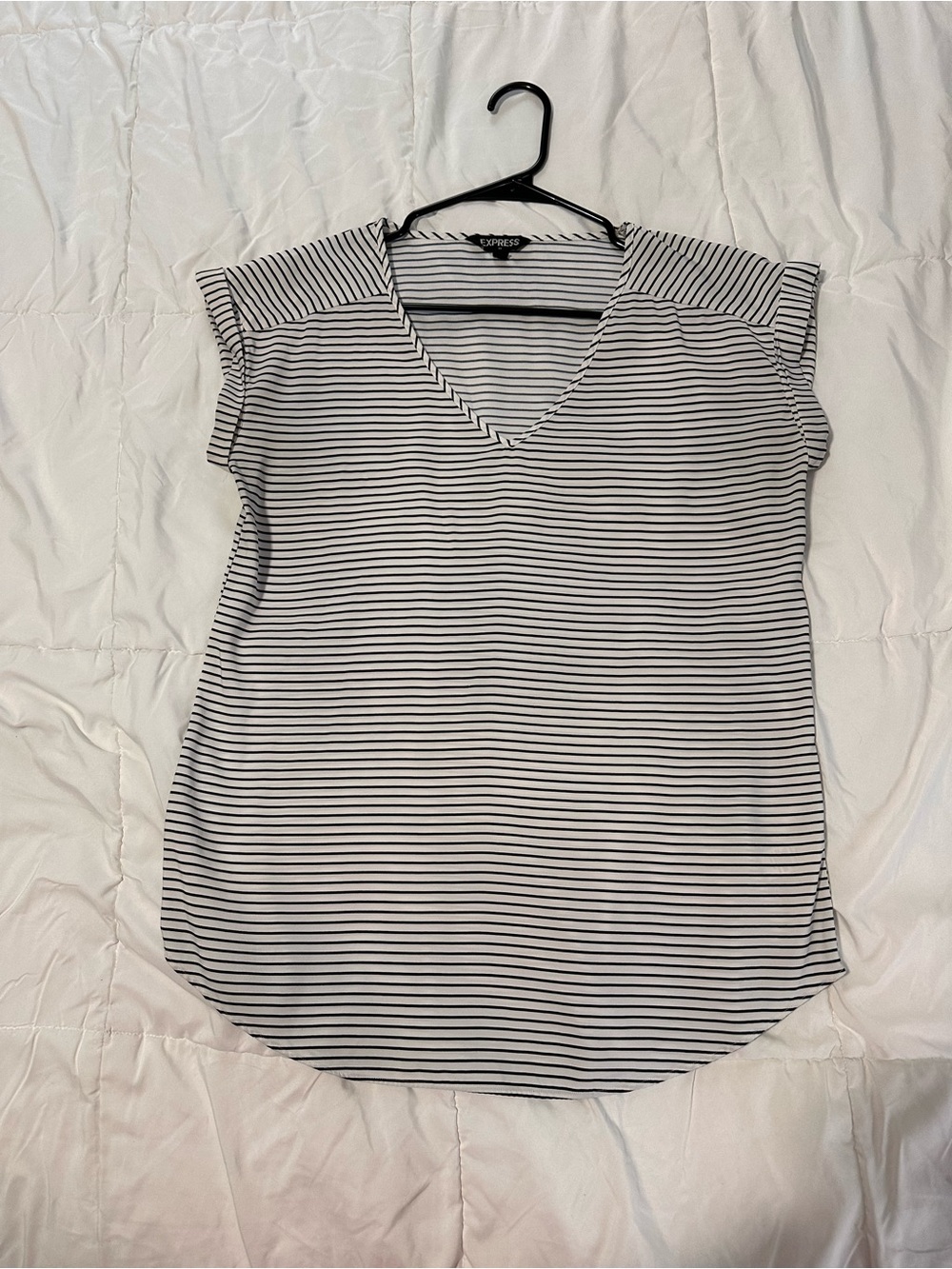 Express Black and White Striped V-Neck Tunic